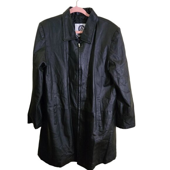 Comint Vintage Black Leather Car Coat Full Zip Pockets Quilted Lining Size L - Picture 1 of 7